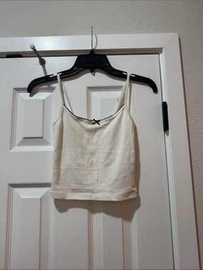 Garage White Camisole with Black Trim and Bow